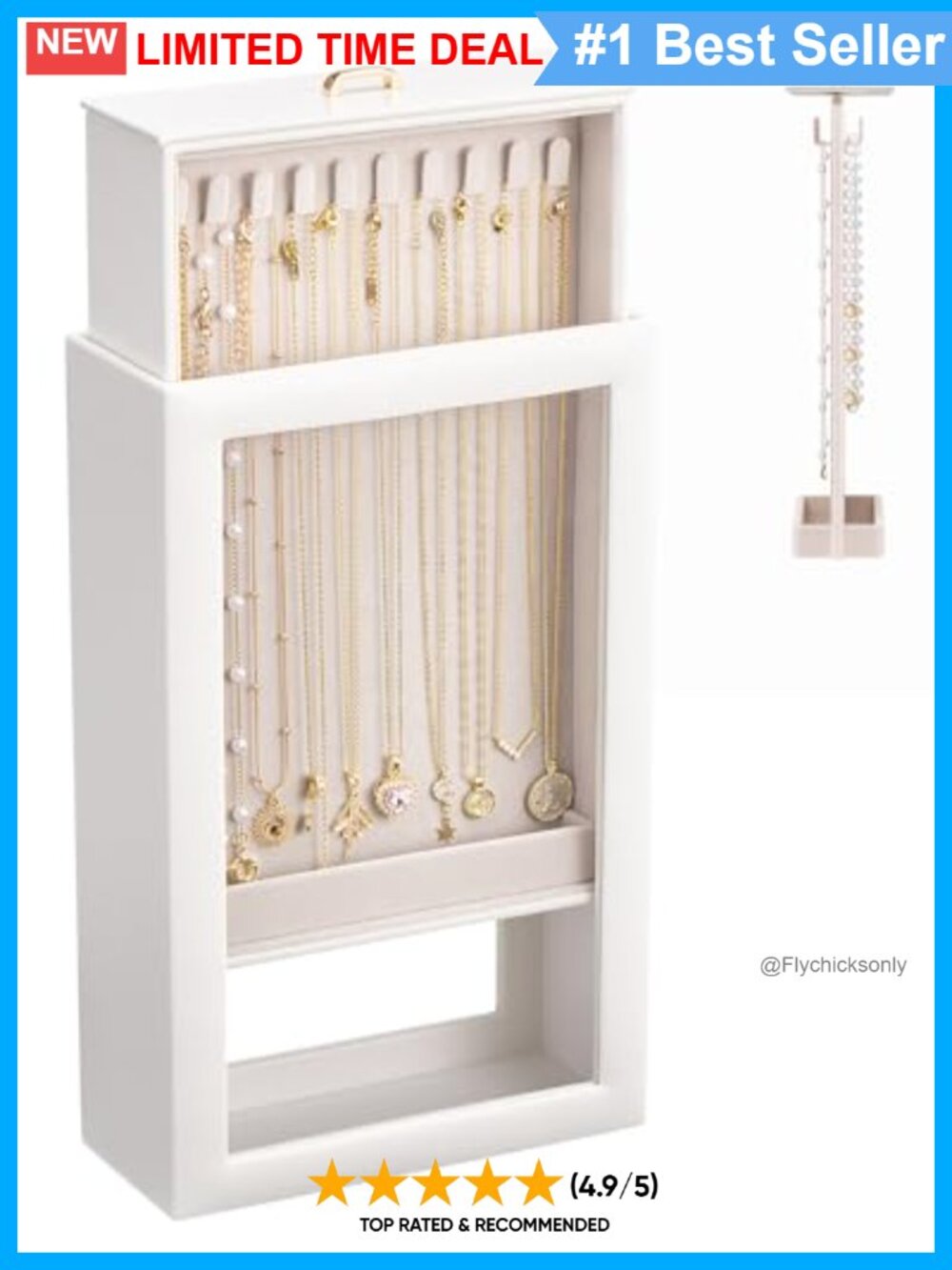 Double-Sided Hanging Necklace Organizer Box PU Leather 20 Hooks Tangle-Free